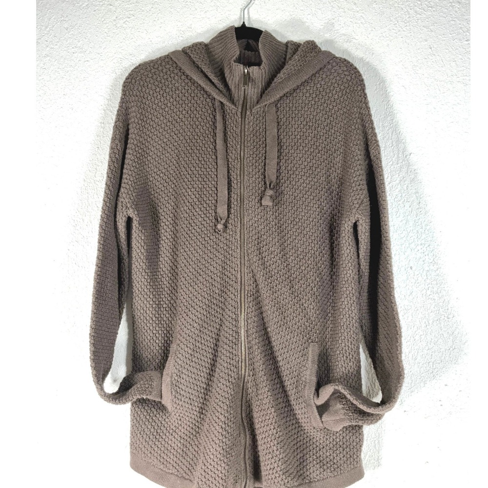 Cynthia Rowley Brown Zip Hoodie - M- Waffle Knit Thumbhole Longline Gorpcore